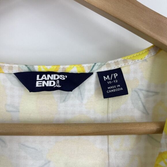 Lands End Dress Size Medium 10 Petite Womens Yellow Lemon Print Sleeveless Wrap - Picture 4 of 11